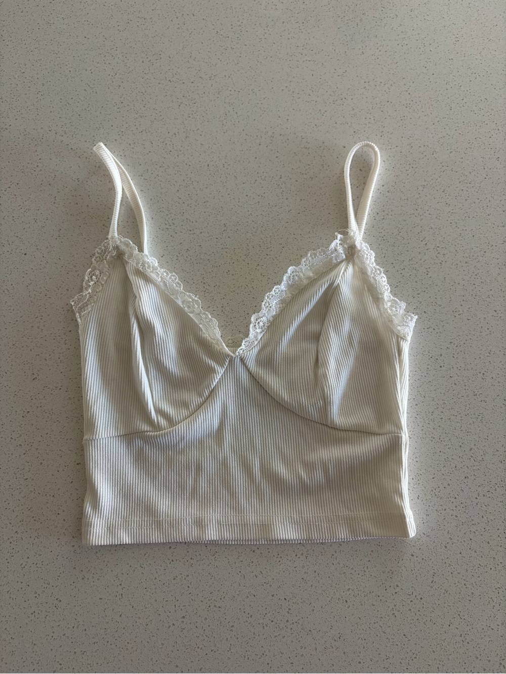 Princess Polly white Ribbed Lace-Trim Cami